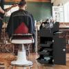 imageGiantex Salon Cart for Hair Stylists Lockable Wood Trolley Cart on Wheels 3Drawer Storage Cabinet Side Tool Tray Hair Dryer Holders Rolling Salon Station for Beauty Spa Barber TattooBlack