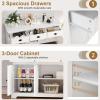 imageGiantex Sideboard Buffet Server Storage Cabinet Console Table Home Kitchen Dining Room Furniture Entryway Cupboard with 2 Cabinets and 3 Drawers Adjustable Shelves GrayWhite