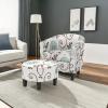 imageGiantex Small Accent Chair with Ottoman Set Upholstered Barrel Chair with Footrest Modern Accent Armchair with Ottoman Round Club Chair for Living Room Small Space Bedroom Blue FlowerBlue Flower
