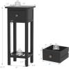 imageGiantex Tall End Table Narrow Side Table with Drawer and Shelf Acacia Wood Nightstand for Living Room 2Tier Bedside Table for Small Space No Assembly WhiteBlack