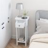 imageGiantex Tall End Table Narrow Side Table with Drawer and Shelf Acacia Wood Nightstand for Living Room 2Tier Bedside Table for Small Space No Assembly WhiteWhite