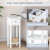 imageGiantex Tall End Table Narrow Side Table with Drawer and Shelf Acacia Wood Nightstand for Living Room 2Tier Bedside Table for Small Space No Assembly WhiteWhite