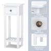 imageGiantex Tall End Table Narrow Side Table with Drawer and Shelf Acacia Wood Nightstand for Living Room 2Tier Bedside Table for Small Space No Assembly WhiteWhite