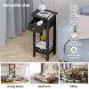 imageGiantex Tall End Table Narrow Side Table with Drawer and Shelf Acacia Wood Nightstand for Living Room 2Tier Bedside Table for Small Space No Assembly WhiteBlack