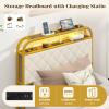 imageGiantex Twin Bed Frame with 4 Storage Drawers and Charging Station Metal Twin Size Platform Bed wLED Lights ampamp Velvet Upholstered Headboard No Box Spring Needed Twin Storage Bed Gold ampamp Beige