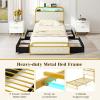 imageGiantex Twin Bed Frame with 4 Storage Drawers and Charging Station Metal Twin Size Platform Bed wLED Lights ampamp Velvet Upholstered Headboard No Box Spring Needed Twin Storage Bed Gold ampamp Beige