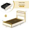 imageGiantex Twin Bed Frame with 4 Storage Drawers and Charging Station Metal Twin Size Platform Bed wLED Lights ampamp Velvet Upholstered Headboard No Box Spring Needed Twin Storage Bed Gold ampamp Beige