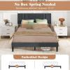 imageGiantex Twin Bed Frames with Headboard Modern Upholstered Platform Bed Frame with Vertical Channel Tufted Headboard Wooden Slats Support No Box Spring Needed GrayQueen