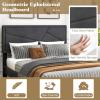 imageGiantex Twin Bed Frames with Headboard Modern Upholstered Platform Bed Frame with Vertical Channel Tufted Headboard Wooden Slats Support No Box Spring Needed GrayFull