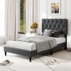 imageGiantex Twin Bed Frames with Headboard Modern Upholstered Platform Bed Frame with Vertical Channel Tufted Headboard Wooden Slats Support No Box Spring Needed GrayTwin