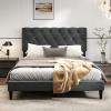 imageGiantex Twin Bed Frames with Headboard Modern Upholstered Platform Bed Frame with Vertical Channel Tufted Headboard Wooden Slats Support No Box Spring Needed GrayFull