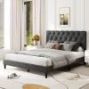 imageGiantex Twin Bed Frames with Headboard Modern Upholstered Platform Bed Frame with Vertical Channel Tufted Headboard Wooden Slats Support No Box Spring Needed GrayQueen