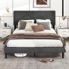 imageGiantex Twin Bed Frames with Headboard Modern Upholstered Platform Bed Frame with Vertical Channel Tufted Headboard Wooden Slats Support No Box Spring Needed GrayQueen