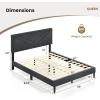 imageGiantex Twin Bed Frames with Headboard Modern Upholstered Platform Bed Frame with Vertical Channel Tufted Headboard Wooden Slats Support No Box Spring Needed GrayQueen
