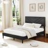 imageGiantex Twin Bed Frames with Headboard Modern Upholstered Platform Bed Frame with Vertical Channel Tufted Headboard Wooden Slats Support No Box Spring Needed GrayFull