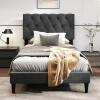 imageGiantex Twin Bed Frames with Headboard Modern Upholstered Platform Bed Frame with Vertical Channel Tufted Headboard Wooden Slats Support No Box Spring Needed GrayTwin