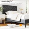 imageGiantex Twin Bed Frames with Headboard Modern Upholstered Platform Bed Frame with Vertical Channel Tufted Headboard Wooden Slats Support No Box Spring Needed GrayTwin