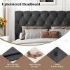 imageGiantex Twin Bed Frames with Headboard Modern Upholstered Platform Bed Frame with Vertical Channel Tufted Headboard Wooden Slats Support No Box Spring Needed GrayQueen