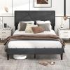 imageGiantex Twin Bed Frames with Headboard Modern Upholstered Platform Bed Frame with Vertical Channel Tufted Headboard Wooden Slats Support No Box Spring Needed GrayFull