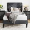 imageGiantex Twin Bed Frames with Headboard Modern Upholstered Platform Bed Frame with Vertical Channel Tufted Headboard Wooden Slats Support No Box Spring Needed GrayTwin