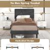 imageGiantex Twin Bed Frames with Headboard Modern Upholstered Platform Bed Frame with Vertical Channel Tufted Headboard Wooden Slats Support No Box Spring Needed GrayTwin