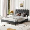 imageGiantex Twin Bed Frames with Headboard Modern Upholstered Platform Bed Frame with Vertical Channel Tufted Headboard Wooden Slats Support No Box Spring Needed GrayFull