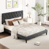 imageGiantex Twin Bed Frames with Headboard Modern Upholstered Platform Bed Frame with Vertical Channel Tufted Headboard Wooden Slats Support No Box Spring Needed GrayQueen