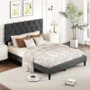 imageGiantex Twin Bed Frames with Headboard Modern Upholstered Platform Bed Frame with Vertical Channel Tufted Headboard Wooden Slats Support No Box Spring Needed GrayFull