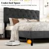 imageGiantex Twin Bed Frames with Headboard Modern Upholstered Platform Bed Frame with Vertical Channel Tufted Headboard Wooden Slats Support No Box Spring Needed GrayFull