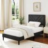 imageGiantex Twin Bed Frames with Headboard Modern Upholstered Platform Bed Frame with Vertical Channel Tufted Headboard Wooden Slats Support No Box Spring Needed GrayTwin