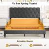 imageGiantex Twin Bed Frames with Headboard Modern Upholstered Platform Bed Frame with Vertical Channel Tufted Headboard Wooden Slats Support No Box Spring Needed GrayQueen