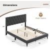 imageGiantex Twin Bed Frames with Headboard Modern Upholstered Platform Bed Frame with Vertical Channel Tufted Headboard Wooden Slats Support No Box Spring Needed GrayQueen