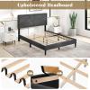 imageGiantex Twin Bed Frames with Headboard Modern Upholstered Platform Bed Frame with Vertical Channel Tufted Headboard Wooden Slats Support No Box Spring Needed GrayFull