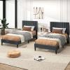 imageGiantex Twin Bed Frames with Headboard Modern Upholstered Platform Bed Frame with Vertical Channel Tufted Headboard Wooden Slats Support No Box Spring Needed GrayTwin