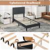 imageGiantex Twin Bed Frames with Headboard Modern Upholstered Platform Bed Frame with Vertical Channel Tufted Headboard Wooden Slats Support No Box Spring Needed GrayTwin