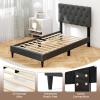 imageGiantex Twin Bed Frames with Headboard Modern Upholstered Platform Bed Frame with Vertical Channel Tufted Headboard Wooden Slats Support No Box Spring Needed GrayTwin