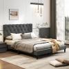 imageGiantex Twin Bed Frames with Headboard Modern Upholstered Platform Bed Frame with Vertical Channel Tufted Headboard Wooden Slats Support No Box Spring Needed GrayQueen