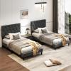 imageGiantex Twin Bed Frames with Headboard Modern Upholstered Platform Bed Frame with Vertical Channel Tufted Headboard Wooden Slats Support No Box Spring Needed GrayTwin