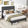 imageGiantex Twin Bed Frames with Headboard Modern Upholstered Platform Bed Frame with Vertical Channel Tufted Headboard Wooden Slats Support No Box Spring Needed GrayFull