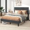 imageGiantex Twin Bed Frames with Headboard Modern Upholstered Platform Bed Frame with Vertical Channel Tufted Headboard Wooden Slats Support No Box Spring Needed GrayFull