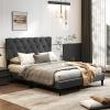 imageGiantex Twin Bed Frames with Headboard Modern Upholstered Platform Bed Frame with Vertical Channel Tufted Headboard Wooden Slats Support No Box Spring Needed GrayFull