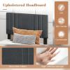 imageGiantex Twin Bed Frames with Headboard Modern Upholstered Platform Bed Frame with Vertical Channel Tufted Headboard Wooden Slats Support No Box Spring Needed GrayTwin