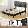 imageGiantex Twin Bed Frames with Headboard Modern Upholstered Platform Bed Frame with Vertical Channel Tufted Headboard Wooden Slats Support No Box Spring Needed GrayFull