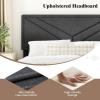 imageGiantex Twin Bed Frames with Headboard Modern Upholstered Platform Bed Frame with Vertical Channel Tufted Headboard Wooden Slats Support No Box Spring Needed GrayFull