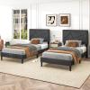 imageGiantex Twin Bed Frames with Headboard Modern Upholstered Platform Bed Frame with Vertical Channel Tufted Headboard Wooden Slats Support No Box Spring Needed GrayTwin