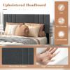 imageGiantex Twin Bed Frames with Headboard Modern Upholstered Platform Bed Frame with Vertical Channel Tufted Headboard Wooden Slats Support No Box Spring Needed GrayFull