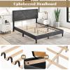 imageGiantex Twin Bed Frames with Headboard Modern Upholstered Platform Bed Frame with Vertical Channel Tufted Headboard Wooden Slats Support No Box Spring Needed GrayQueen