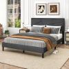 imageGiantex Twin Bed Frames with Headboard Modern Upholstered Platform Bed Frame with Vertical Channel Tufted Headboard Wooden Slats Support No Box Spring Needed GrayQueen