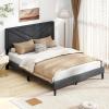 imageGiantex Twin Bed Frames with Headboard Modern Upholstered Platform Bed Frame with Vertical Channel Tufted Headboard Wooden Slats Support No Box Spring Needed GrayQueen