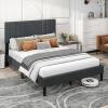 imageGiantex Twin Bed Frames with Headboard Modern Upholstered Platform Bed Frame with Vertical Channel Tufted Headboard Wooden Slats Support No Box Spring Needed GrayFull